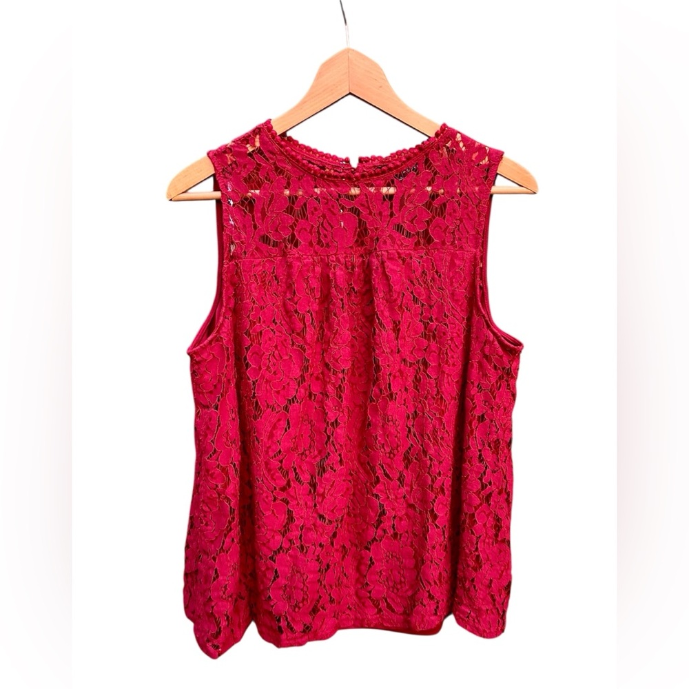 Zac & Rachel Shirt Tank Top Red Lace Sz.Large Sleeveless Lined